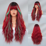 Qfdian  Long Wavy Brown Wig for Women Daily Cosplay Party Overhead Dyeing Wavy Wigs Synthetic Wigs Heat Resistant Wig With Bang