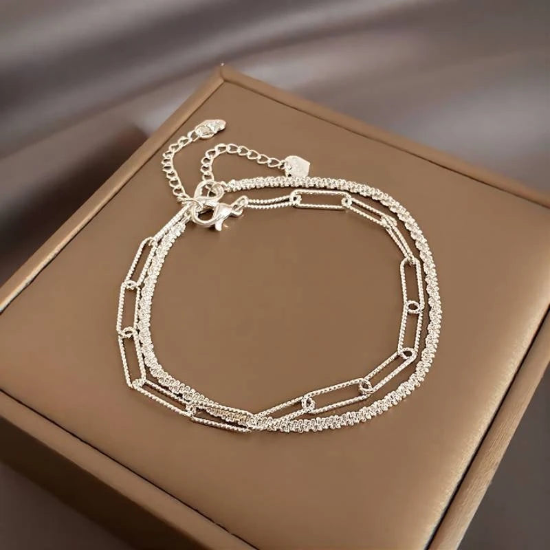 New Fashion Silver Colour Double Layer Bracelet Sparkling  Exquisite Simple Women Bracelet Fine Jewelry Accessories