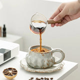 Qfdian  Retro Coarse Pottery Coffee Cup Pumpkin Shaped Coffee Cups Spoon with Lid Mugs Household Relief Cup and Disc Set Christmas Gifts