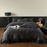 Qfdian  Jacquard Duvet Cover Set with Lace Washed Cotton Queen/King Size Black Comforter Cover housse de couette 220x240 Luxury Bedding
