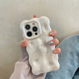 Qfdian Pearl White Bubble Wave Curly Edge Case For 16 13 14 12 11 15 Plus Soft Silicone Glossy Phone Cover Shell
