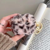 Qfdian Luxury Pink Leopard Print Winter Plush Earphone Case For AirPods 1 2 3 4 Pro 2 Bluetooth Headset Protective Shell With Keychain