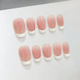 Qfdian  10pcs Pink French Press on Nails Nude Pure Colors False Nails Aurora Gradient DIY Nail Art Simple Natural Coffin Fake Nails Tip
