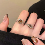 Qfdian  Vintage Brown Opal Thorn Ring for Women Men New Trendy Geometric Cat Personality Opening Finger Rings Couple Jewelry Gifts
