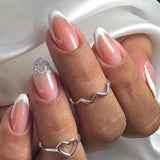 Qfdian 24Pcs Golden French Fake Nail with Almond Head Design Simple Oval False Nails Wearable Press on Nails Full Cover Nail Tips