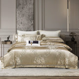 Qfdian 4Pcs Luxury European Style Satin Yarn-dyed Jacquard Egyptian Cotton Bedding Set Duvet Cover Bed Sheet Fitted Sheet Pillowcases