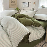 Qfdian  Nordic Bedding Set Striped Duvet Cover Set 100% Cotton Soft Flat Sheet Single Twin Size Double Bed Sheet Set For Bedroom Decor