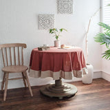Qfdian White Round Table Cloths Retro Farmhouse Washable Fabric Table Covers for Restaurant Kitchen Wedding Party Christmas Decorations