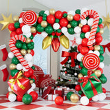 Qfdian  Christmas Balloon Arch Kit Red White Green Balloons Garland Candy Cane Gift Box Light Bulb Foil Balloons Xmas Party Decoration
