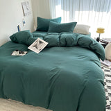Qfdian Solid Bed Linen Cotton Bedding Set with Sheet Duvet Cover Pillowcase Single Couple Bedsheet King Queen Double Twin Size