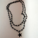 Qfdian  Punk Y2K Metal Cross Star Black Heart Pendant Multi Layer Bead Necklace For Women Men Vintage Gothic Charm Grunge Jewelry Gift