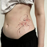 Qfdian  Temporary Tattoo Sticker Pink Lily Bouquet Watercolor Tattoo for Side Waist Thigh, Gentle Slimming Waterproof Long-Lasting Tatto