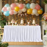 Qfdian White Table Skirts Rectangle Polyester Ruffle Tablecloth for Wedding Birthday Party Baby Bridal Shower Banquet Table Decorations