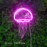 Qfdian  Jellyfish LED Neon Night Light Sign Wall Art  Lamp Xmas Birthday Gift Wedding Party Lucky Cat Dinosaur Neon Lamp Home Decor