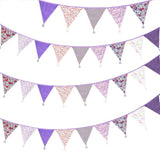 Qfdian  10.8Ft Cotton Triangle Bunting Banner 12pcs Floral Fabric Pennant Flag with Tassels, Double Side Triangle Banner Garland for We