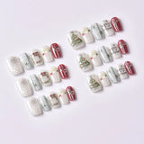 Qfdian  10Pcs Christmas-Themed Handmade Press-On Nail European-Style Gold-Plated Cat's Eye 3D Silver Snowflake Christmas Tree Nails