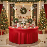 Qfdian  Red Christmas Round Tablecloth Wedding Banquet Birthday Party Tablecloth Holiday Atmosphere Decoration Desktop Props Table Set