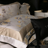 Qfdian Premium 1000TC Egyptian Cotton Yarn-dyed Jacquard Luxury Bedding Set Duvet Cover Flat/Fitted Bed Sheet Pillowcases 4Pcs