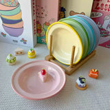 Qfdian  6.2 Inch Ceramic Plate Round Korean Style Ins Household Food Container Fruit Salad Dessert Breakfast Plates Kitchen Dishes Gifts