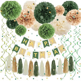 Qfdian  Sage Green Khaki Birthday Decorations Paper Pompoms Happy Birthday Banner Tassel Circle Garland  Hanging Swirl for Party Decor