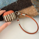Qfdian  Retro Brown Green Irregular Stripe Earphone Case for AirPods 1 2 3 4 Pro 2 Cover  for AirPods Pro 3 With Hand Strap Lanyard
