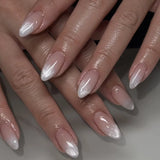Qfdian 24pcs Simple Almond False Nails Sets Blush Design Press on Nails Art Datachable Short Oval Fake Nail with Jelly Glue Manicure