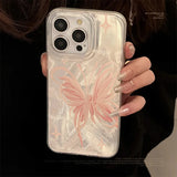 Qfdian Pink Butterfly Laser Phone Case For Apple IPhone 15 11 13 14 12 Pro Max 16 Plus SE2 3 X XR XS Max 8 7 Plus Lens protection Cover