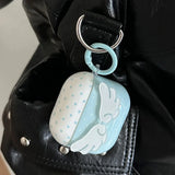 Qfdian Blue Polka Dot Angel Wings DIY Earphone Case Cover For Apple AirPods 1 or 2 3 4 Pro Pro 2 Bluetooth Charging Box Protection Case