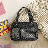 Qfdian Vintage All Match Dots Women's Handbags Casual Y2k Aesthetic Transparent Ita Bags Streetwear Fashion Ins Shoulder Underarm Bag