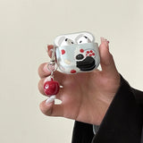 Qfdian Korean Cartoon Cute Black Cat Pattern Soft Case for AirPods Pro 2 Cover Cute 3D Apple Pendant Protection Cover for AirPods 2 3 4