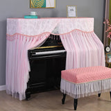 Qfdian  155x40x130 Simple Lace Piano Covers Piano Full Cover Fabric Middle Opening Piano Cover Dust Cover with Stool Cloth