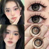 Qfdian 2PCS New Colored Contact Lenses Myopia Power Pink Lens -0.00 to -8.00 Amber Makeup for Eyes with Blue Lens Fast Shipping