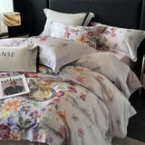 Qfdian Premium 1000TC Egyptian Cotton American Oil Painting Style Flower Print Bedding Set Duvet Cover Bed Sheet Set Pillowcases 4Pcs