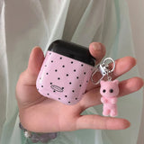 Qfdian Korea Cute Black Polka Dots Soft Cover Case For Apple AirPdos 1 2 3 4 Pro 2 Earphone Protection Cases Cartoon Lovely Cat Pendant