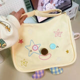 Qfdian Luxury Design Fashion All Match Button Handbags Women Y2k Office Lady Sweet Shoulder Bag Kawaii Star Embroidery Crossbody Bags