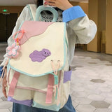 Qfdian 2025 new women Patchwork Contrast Color schoolbags High-capacity student travel bags fashion Y2k Aesthetic All Match Backpacks