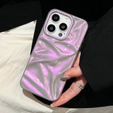 Qfdian  Fashion Purple Wrinkle Wave Pattern Glossy Phone Back Case For iPhone 16 15 14 13 12 11 Pro Max Colorful Pink Protective Cover