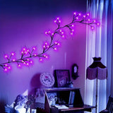 Qfdian  1pc 54 LED Halloween DIY Purple Rattan Lights Battery Powered with 8 Lighting Modes For Home Living Room Halloween Decoration