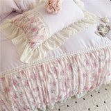 Qfdian  Princess Style Duvet Cover Sets with Lace Embroidery Bed Cover for Girls  Queen/King Size Soft Pink Bedding with Ruffles