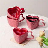 Qfdian  300ml Heart Shape Ceramic Mugs Creative Oatmeal Breakfast Mug Drinkware Set Kitchen with Heart Shape Handle Lovely Festival Gift