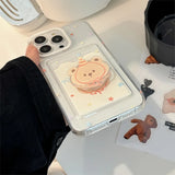 Qfdian Cute cartoon bear card bag shell for iphone 11 15pro 13 15 12pro 15promax 14pro 14 pro max colorful stars transaprent phone case