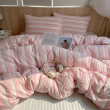 Qfdian  Nordic Ins Bedding Set Pure Cotton Duvet Cover Set Bed Sheets Set Skin-Friendly Single Twin Full Queen Size Flat&Fitted Sheet
