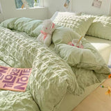 Qfdian  Princess Bedding Set  French Style Wash Cotton Solid Color Seersucker Summer Soft 2024New Bed Sheet Set Comforter Set