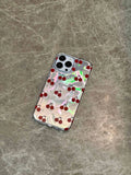 Qfdian Red cherry water-ripple phone case for iphone 15pro 11 13 13pro 14promax 13promax 15promax 12 2024 new protection cover fundas