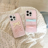 Qfdian INS Korea Pink Bow Knot Phone Case For Iphone 16ProMax 14Pro 15ProMax 13 14 15 16 Pro Max 16Pro Cover Shockproof Fundas