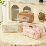 Qfdian  Portable Multifunctional Cosmetic Bag Lightweight Nylon Space Saving Zipper Bags Large Capacity Travel Toiletry Storage Handbag