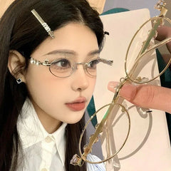 New Fashion Rhinestone Diamonds Sunglasses Bling Shades Small Metal Oval Women Men Anti Blue Light Reading Glasses Accessorties