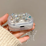 Qfdian  Luxury Colorful Diamond Butterfly Bluetooth Headset Case For AirPods Pro 2nd Air Pods 4 3 2 1 Clear Earhone Case with Pendant