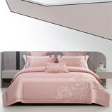 Qfdian 4Pcs Luxury Flowers Embroidery 1400TC Egyptian Cotton Red Wedding Bedding Set Duvet Cover Set Flat/Fitted Bed Sheet Pillowcases