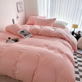 Qfdian Solid Bed Linen Cotton Bedding Set with Sheet Duvet Cover Pillowcase Single Couple Bedsheet King Queen Double Twin Size